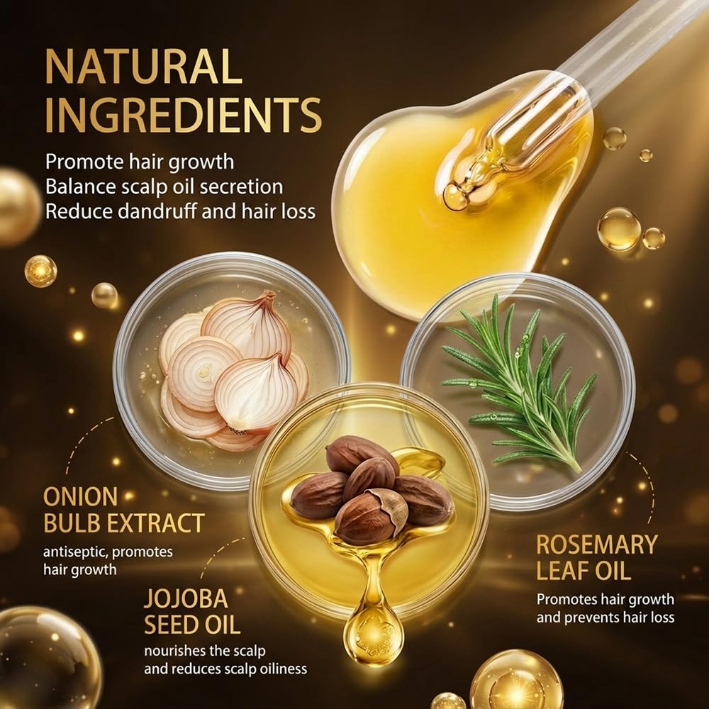 Onion Juice Hair Growth Oil - Hydrating Serum with Rosemary & Black Rice | Cold-Pressed Formula for Scalp Care