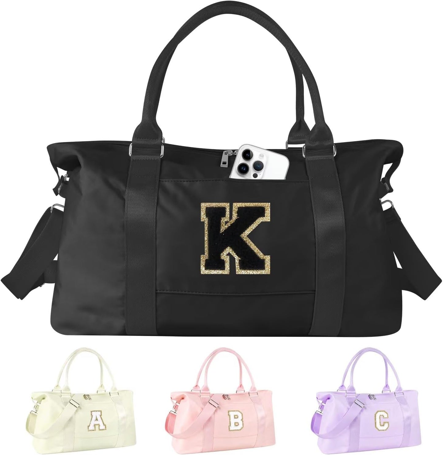 Dance Gym Duffel Bag - Personalized Initial Weekender for Teen Girls | Pink Overnight Carry-On & Cheer Bag