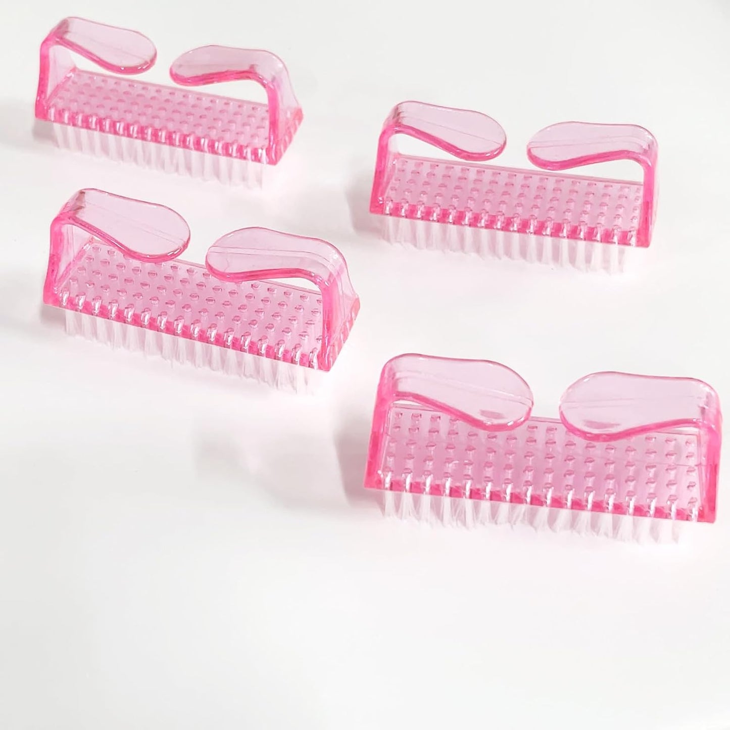 Nail Brushes Set - 4Pcs Fingernail Cleaning & Manicure Tools | Handle Grip, Pink