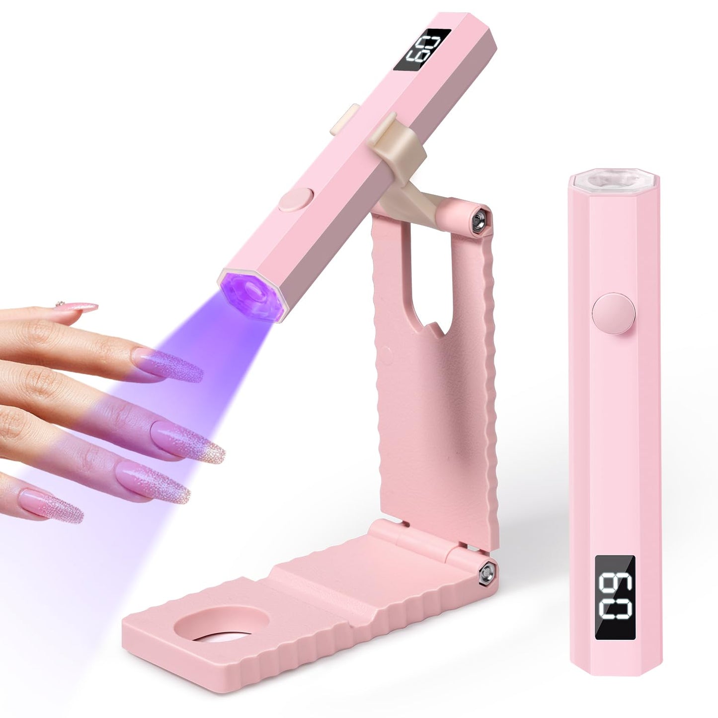 mlogiroa UV Nail Lamp with Stand Foldable, 360°Adjustable Rotation, Portable, Relax Hands,Pink Flash Cure Lamp for Gel Polish Home DIY Salon Women Painting Manicure