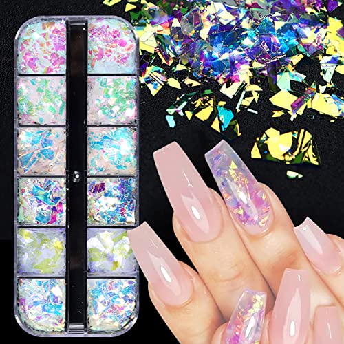 12 Color Iridescent Holographic Nail Glitter Sequins Set