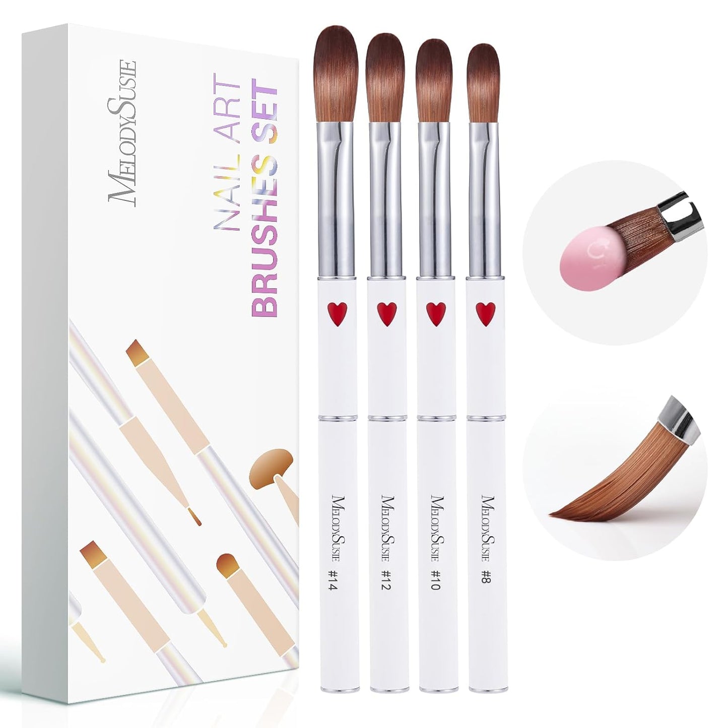 Acrylic Nail Brush Set - 4Pcs Size 8/12/14/16 for Acrylic Powder Extensions & 3D Carving | DIY Home Salon