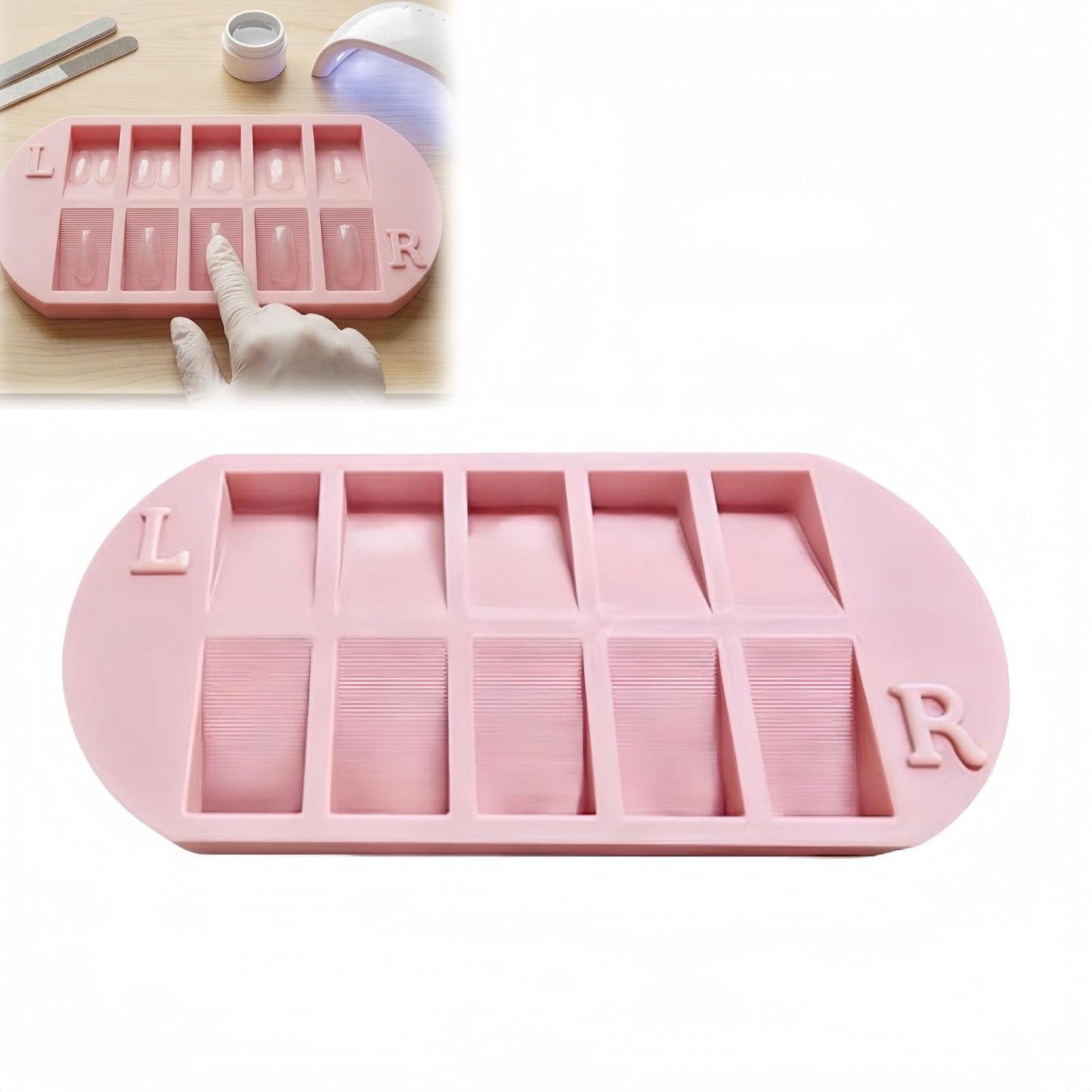 Press-On Nail Sorting Tray & Desktop Organizer, Multi-Compartment Manicure Prep Station, Portable Sizing Workstation for Nail Techs