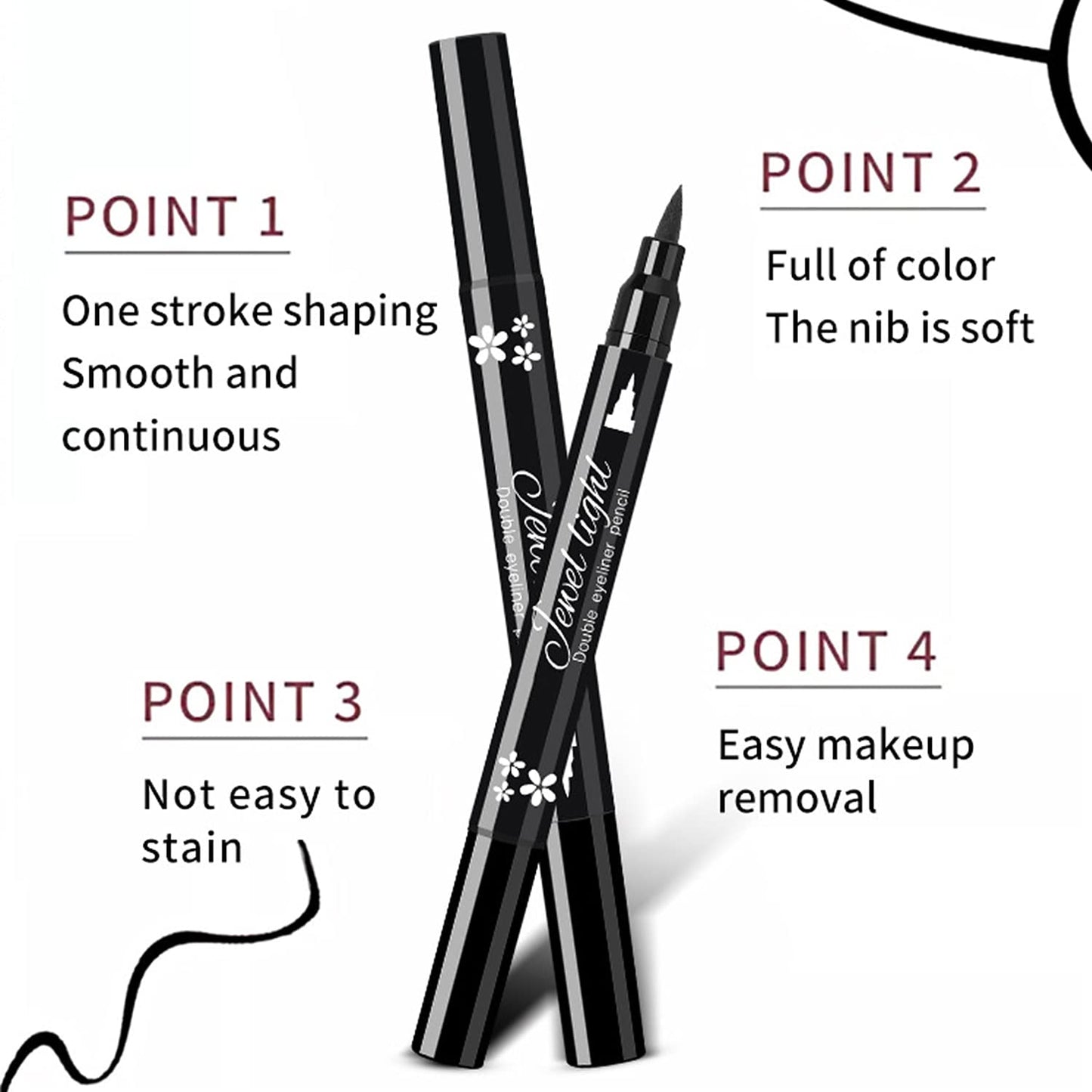 Eyeliner Stamp Set - 6 Double-Ended Winged Pens with Heart, Star, Plum, Triangle & Moon Shapes | Waterproof Liquid Eyeliner for Festival & Cosplay Makeup