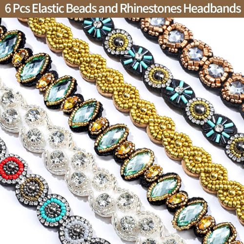 Teenitor 6-Piece Rhinestone Beaded Headbands for Women