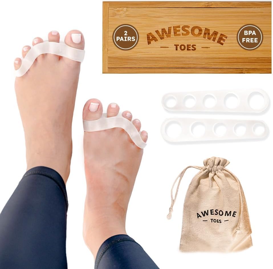 Toe Spacers & Separators for Hammertoe Relief - Latex-Free Rubber | Two Pairs in Stylish Wooden Box