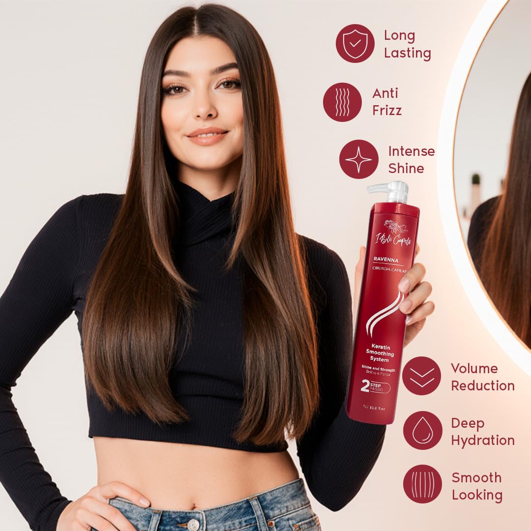 Ravenna Professional Keratin Treatment - Long-Lasting Straightening Effect | 2x1L/33.8 oz