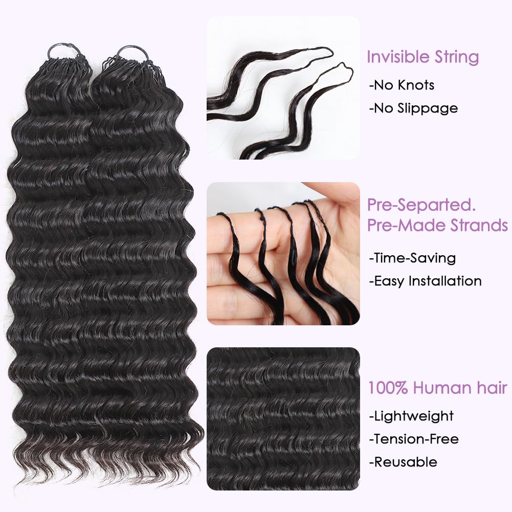 Human Crochet Hair Extensions - 18 Inch Deep Wave Pre-Looped Bundles | 90g, 75 Strands