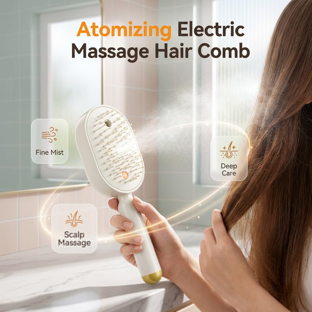 Electric Spray Air Cushion Massage Comb, 2026 New Portable Detangling Mist Brush, Multifunctional Air Cushion Hair Brush, Rechargeable Scalp Massage Hair Brush for for Home And Travel (Pink)