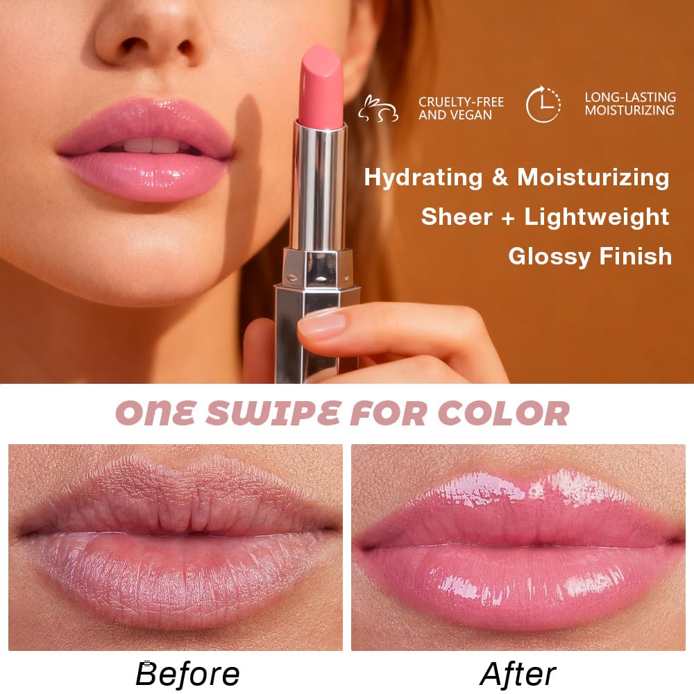 HHLTOH Pink Honey Lipstick Tinted Lip Balm - Shine Moisturizing Lipstick for Women, Natural Nourishing Hydrating Lip Gloss Stain for Dry Lips, Tint Sheer Lightweight Makeup, Vegan - 1Pc #02 Pink