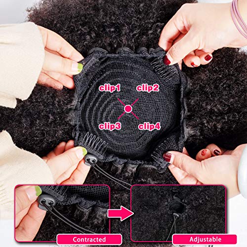 WENYU 6 Inch Afro Puff Drawstring Ponytail Extension - Human Hair, Natural Color