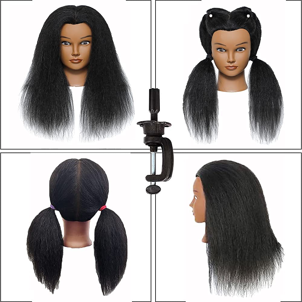 Mannequin Head with Human Hair 100% Real Hair Manikin Cosmetology Doll Head Hairdresser Practice Styling Training Head with Free Clamp Holder