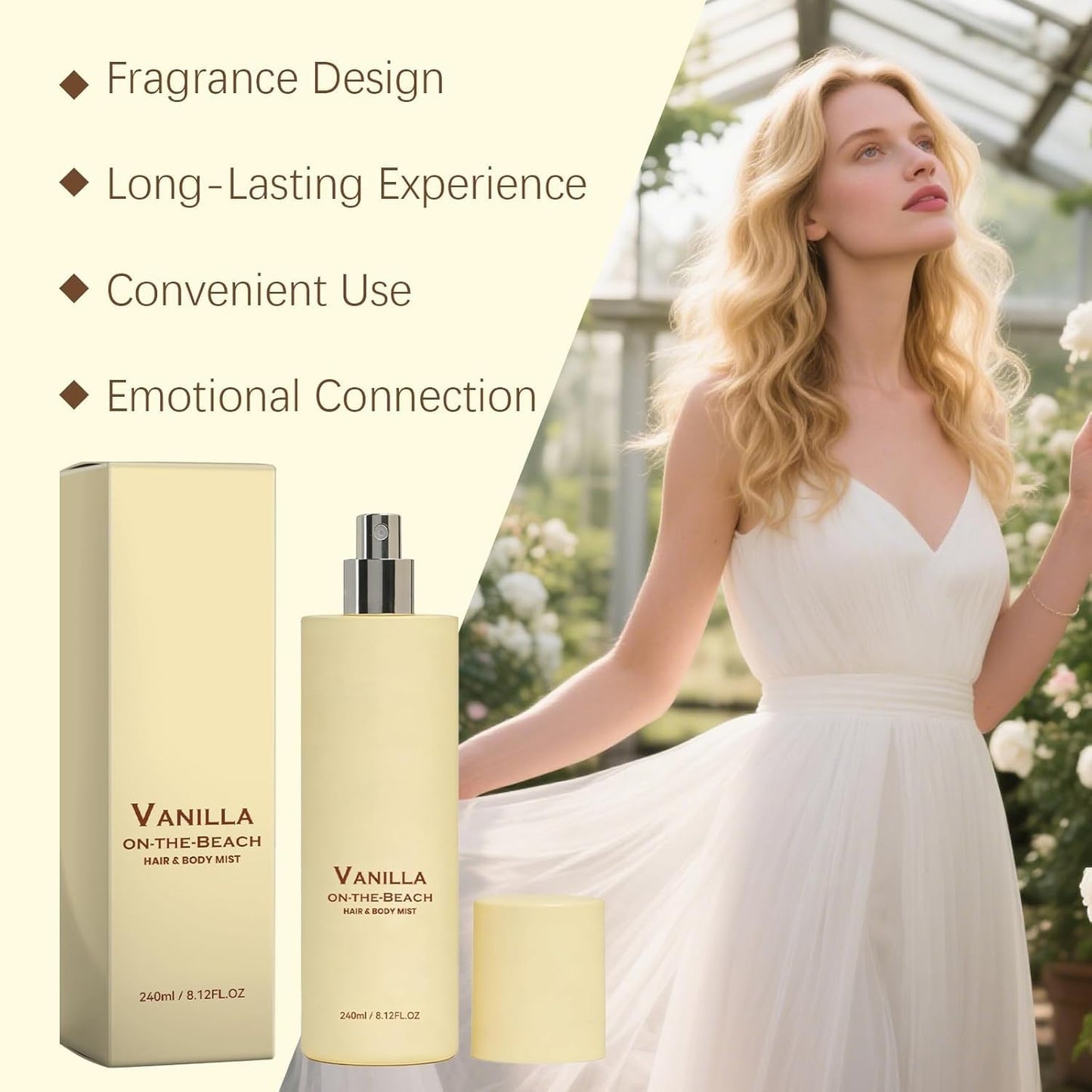 Vanilla On The Beach Hair & Body Mist - Long-Lasting Natural Scent | Lightweight Portable Spray (1pc)