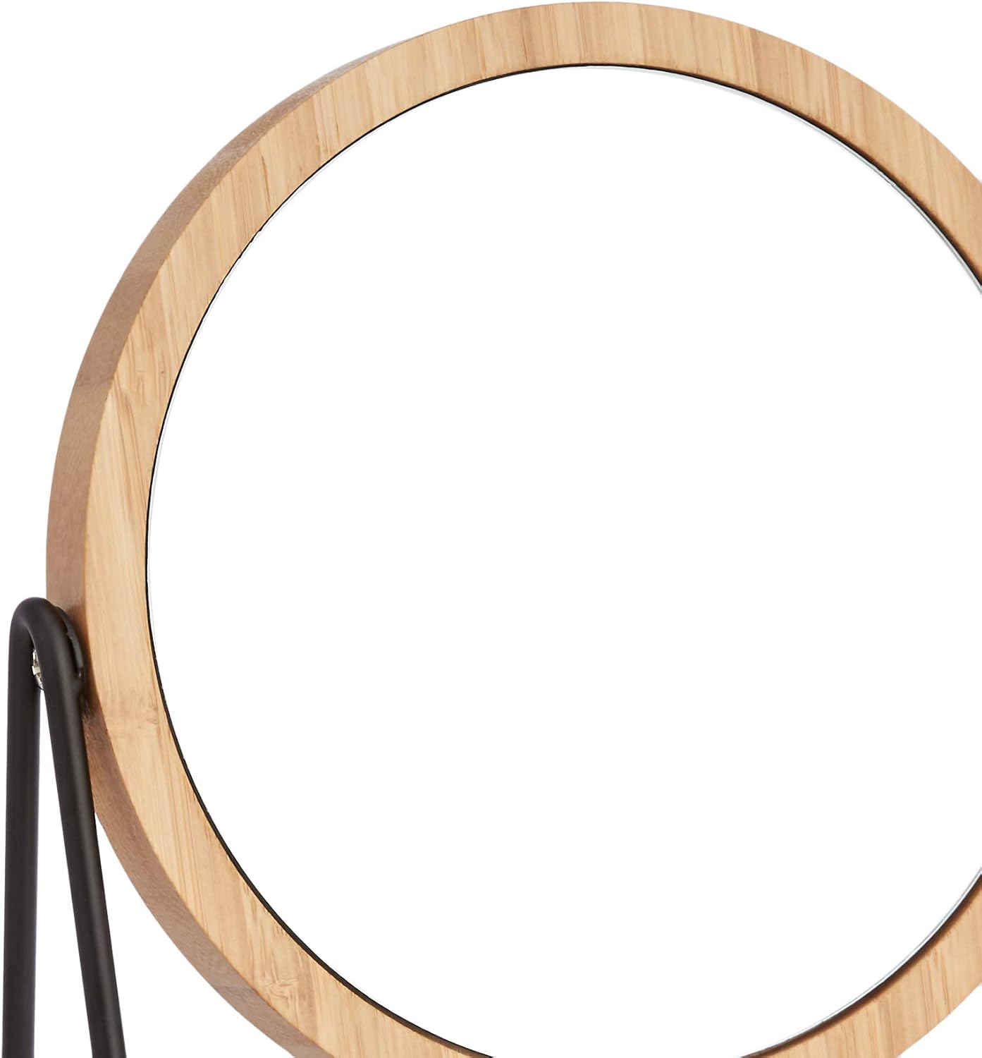 Round Tabletop Vanity Mirror - Double-Sided Magnifying, 360° Rotation | Bamboo Rim, Black, 7.2'' x 2.87''