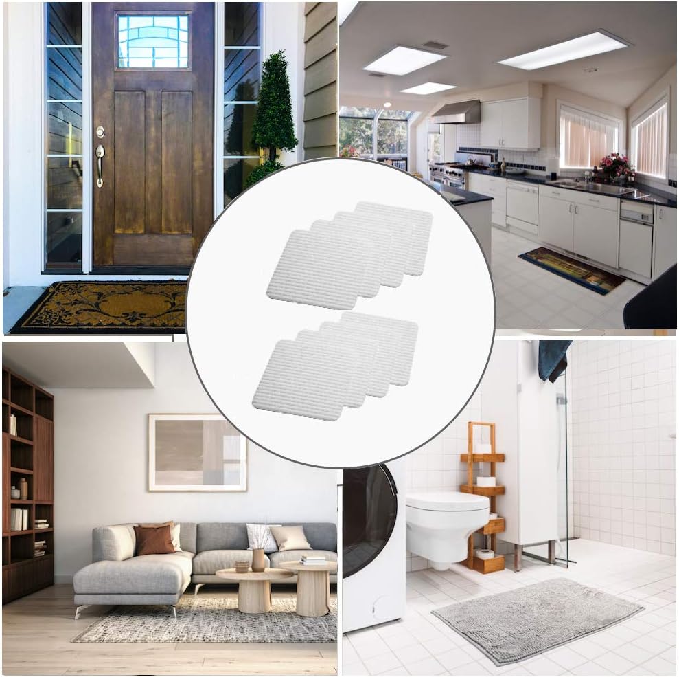 Non-Slip Rug Pads Grippers - 8 PCS Washable Anti-Curling Design | Keep Rugs in Place & Flat