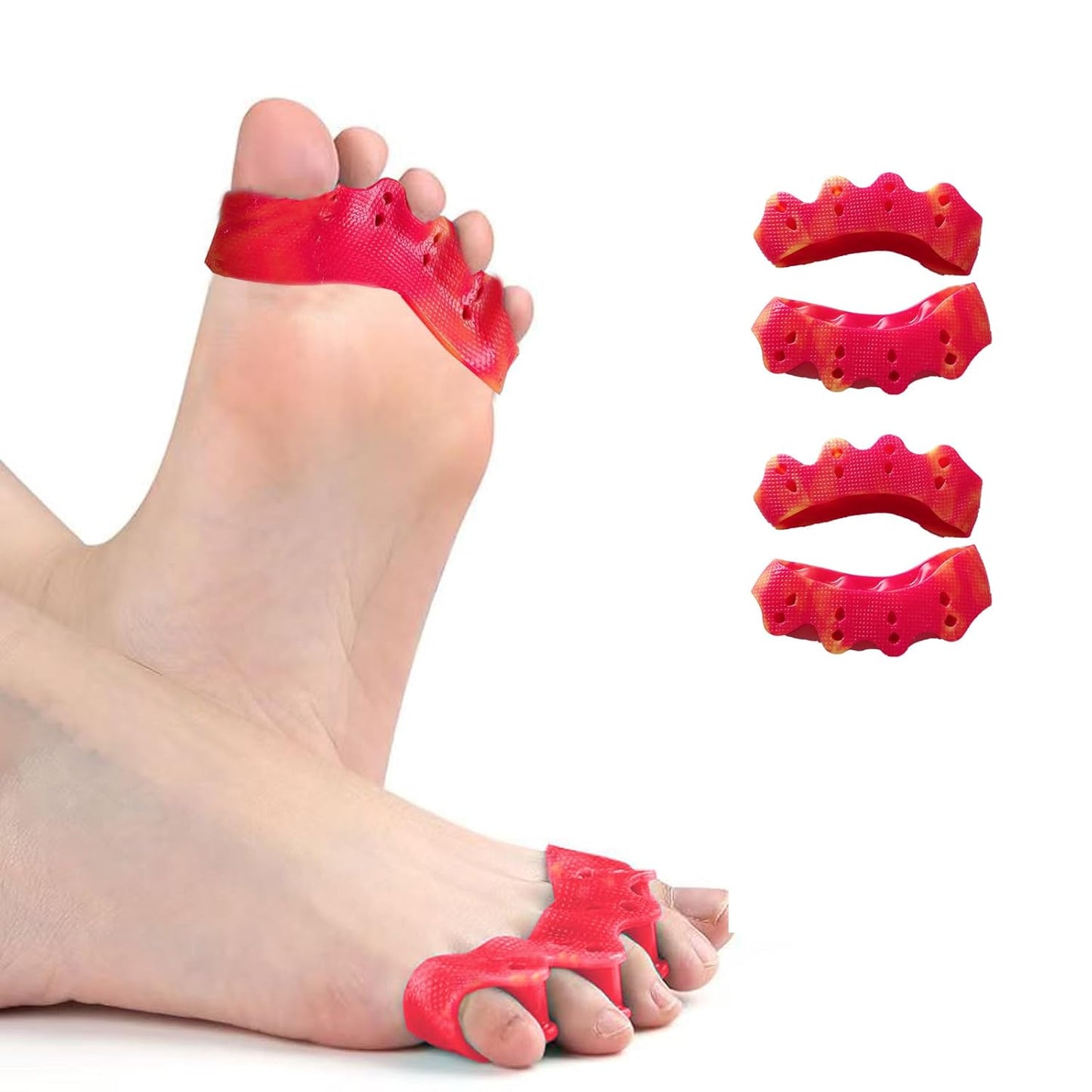 Toe Separators & Spacers - Bunion Corrector for Overlapping Toes, Relieves Foot Pain | Regular Size (Yellow & Red)