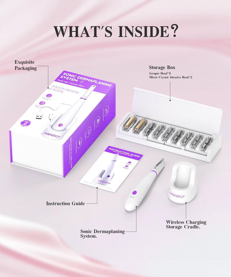 ROUWU Dermaplane Razor for Women Face,Electric Dermaplaning Tool with LED Light & 3 Speeds,Eyebrow Razor & Facial Hair Removal for Women,2 Exfoliation Tips & 8 Blades,Ideal Gifts for Mom Friend Sister