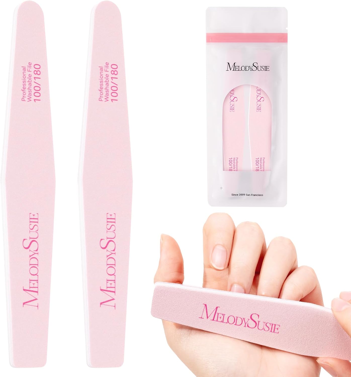 Professional Nail Files - 4Pcs Double-Sided Emery Boards for Acrylic, Gel & Natural Nails | Pink & Purple