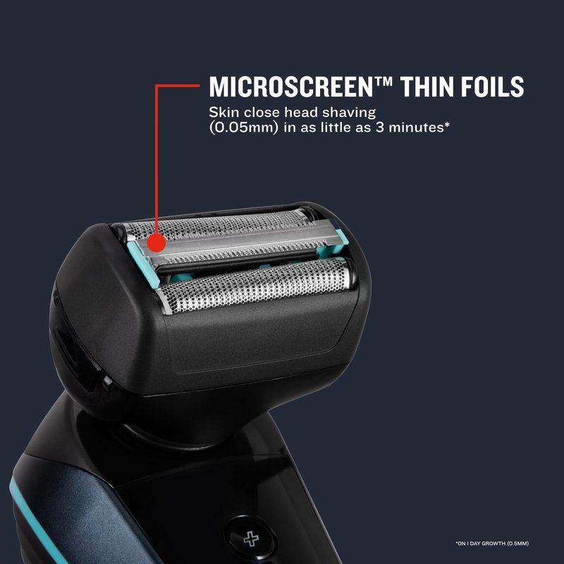 Remington Balder Head & Face Shaver with Microscreen Thin Foils, FlipFlex Dual-Position Head, Intercept Trimmer, Turbo Boost, Cordless Wet/Dry Electric Razor