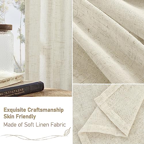 Linen Curtains for Kitchen Windows, Cream Ivory - 34x40 Inches, 2 Panels with Bronze Grommets