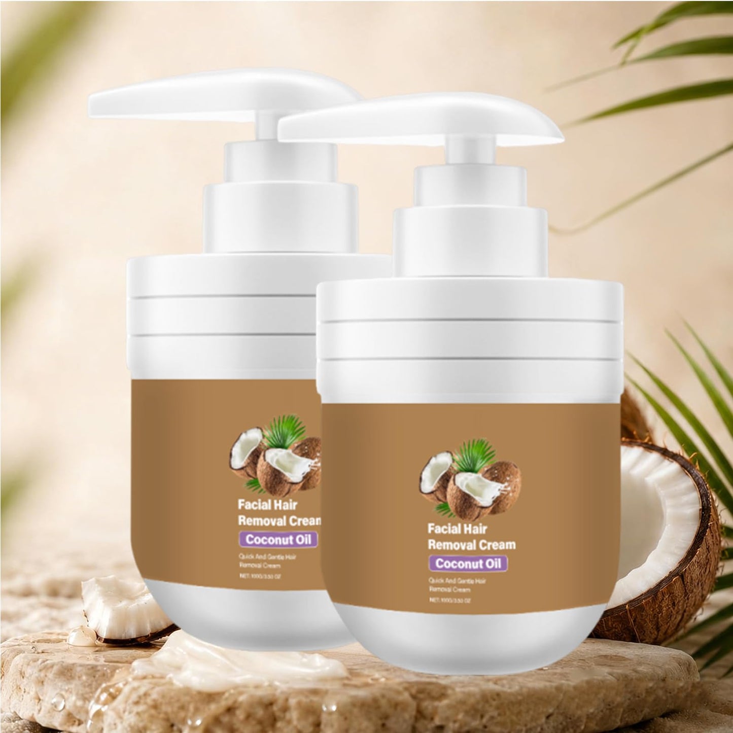 Coconut Oil Hair Removal, Facial Hair Removal Cream For Women, Coconut Oil Hair Removal Cream, Plant Extract, Gentle And Non-Irritating, Suitable For Sensitive Skin, 3.52 Fl.Oz (2PC)