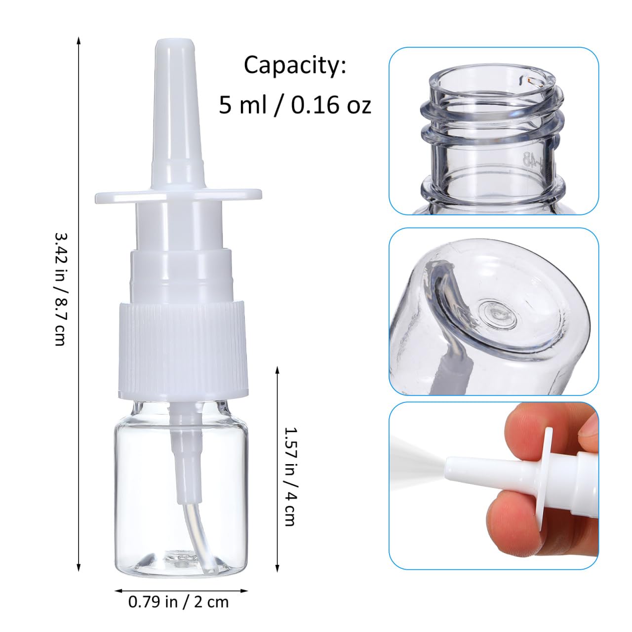 iplusmile 20pcs Nasal Spray Bottles 5ML 0.17OZ Fine Mist Sprayers Empty Refillable Atomizers for Saline Applications Sinus Rinse and Skincare Portable Travel Size Container