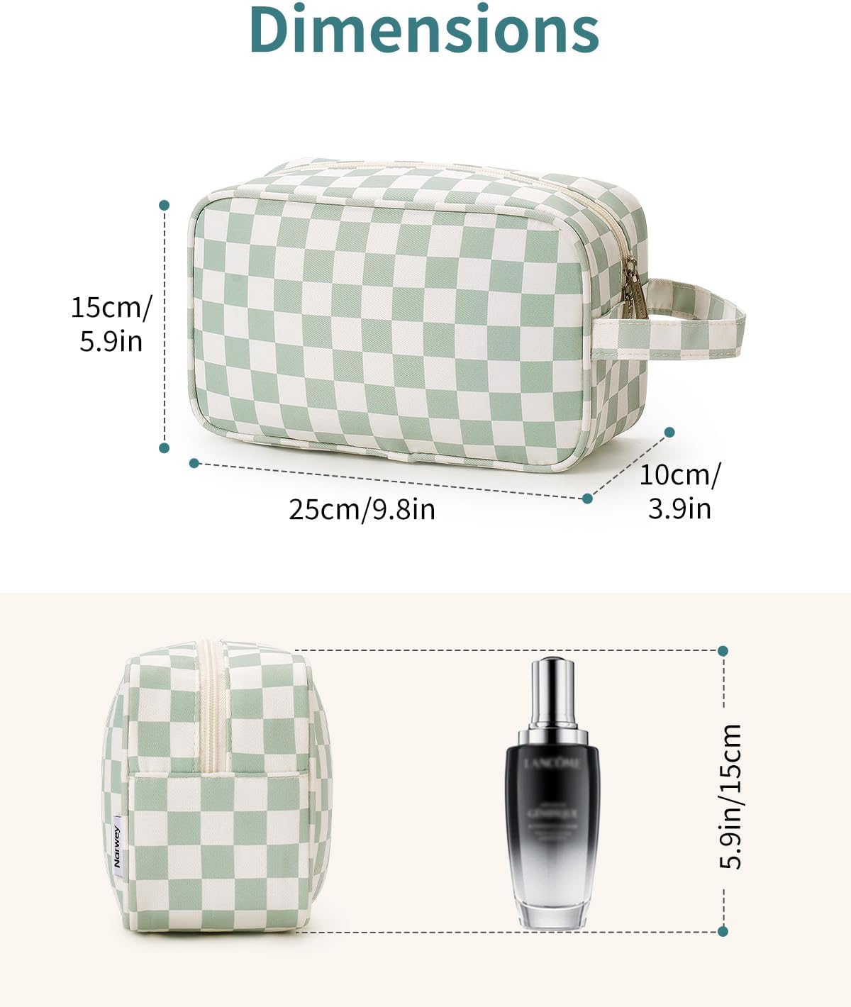 Travel Toiletry Bag for Women - Stylish Dopp Kit with Mint Green Checkerboard Design | Cosmetic & Makeup Organizer