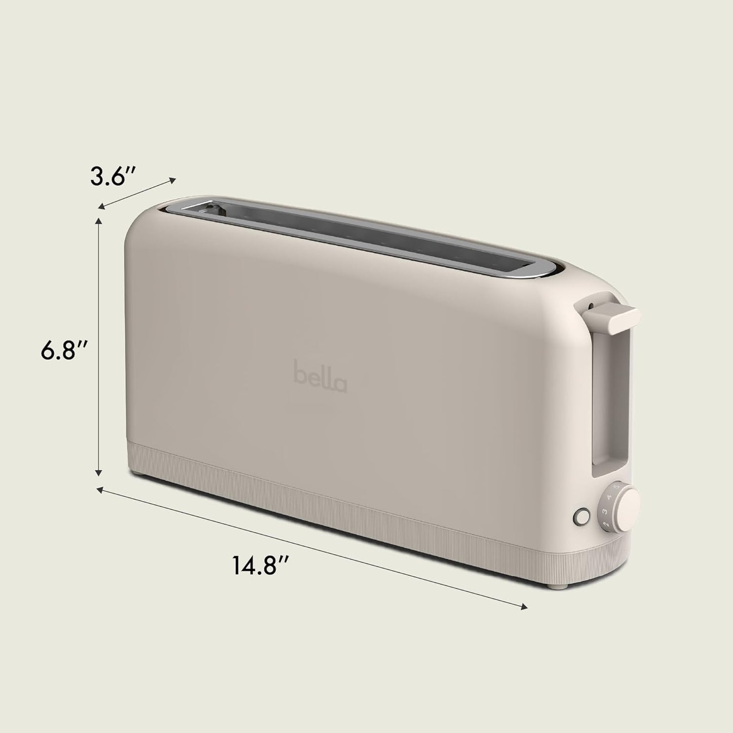 Bella 2 Slice Slim Toaster - 6 Setting Shade Control, 10” Long Slot, Anti-Jam & Auto Shutoff, Oatmilk Color