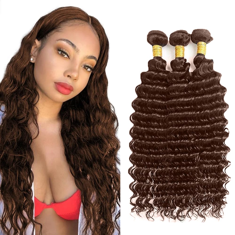 30 32 34 inch 150g Color #4 Human Hair Bundle Chocolate Brown Body Wave 3 Bundles Real Brown Body Wave Human Hair Extensions #4 Color