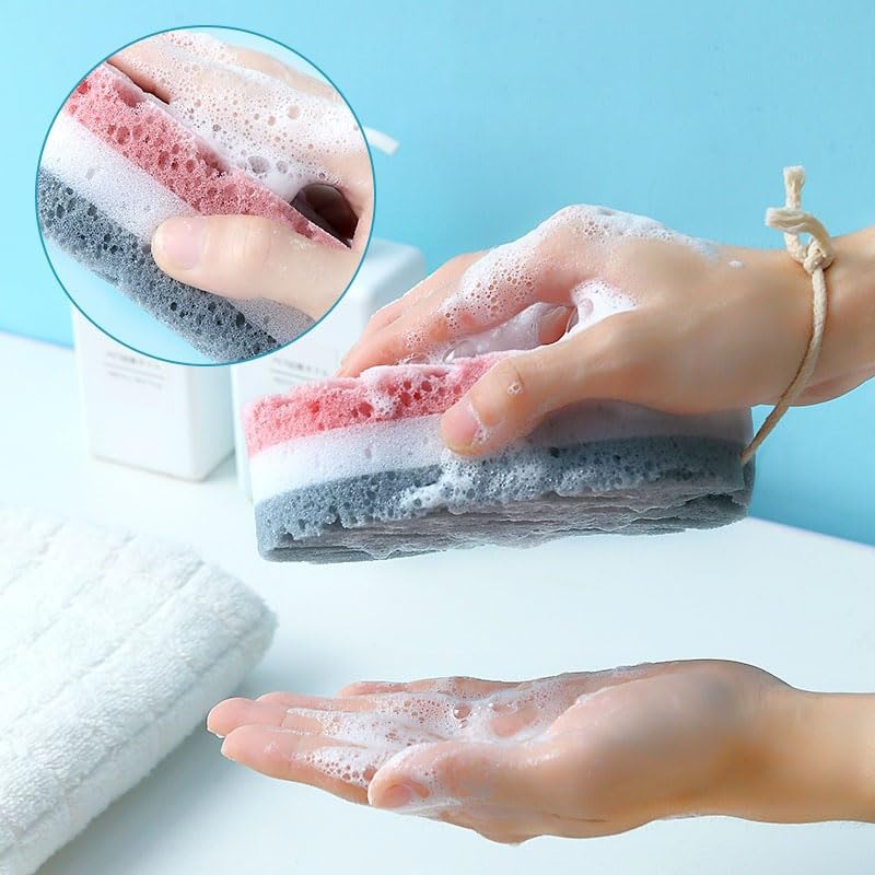 Heideryafei 2pcs Triple Layer Exfoliating Bath Sponge Set