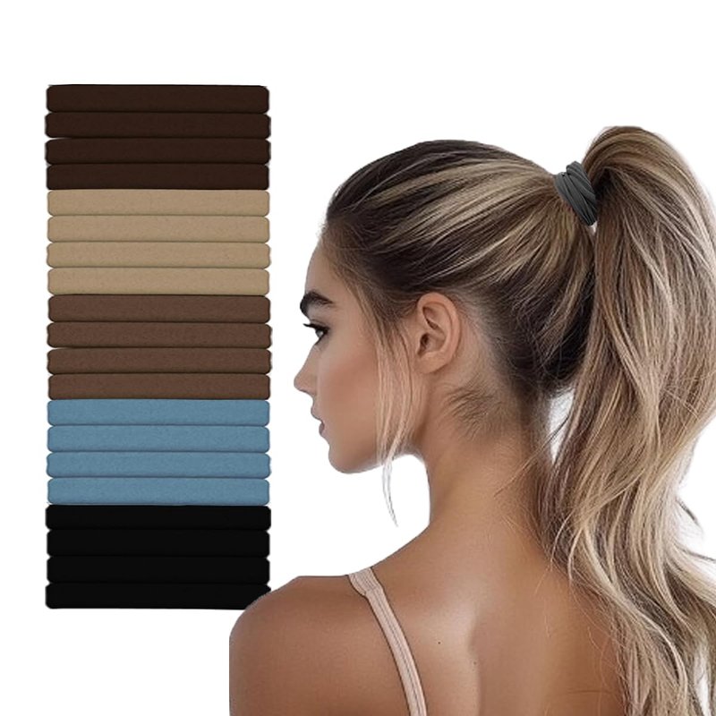 Hair Ties No Damage - Strong Stretchy Snag-Free Hair Bands | Soft Nylon Ponytail Holders for Everyday Use | 20-Pack for Women & Teens