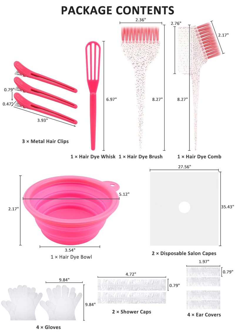 YOOVR 19PCS Hair Bleach Dye Kit with Hair Dye Brush and Bowl Whisk Hair Clips Protective Gear Set, Ideal for Hair Bleaching Coloring Highlighting, Essential Salon Supplies for Home Use (Pink)
