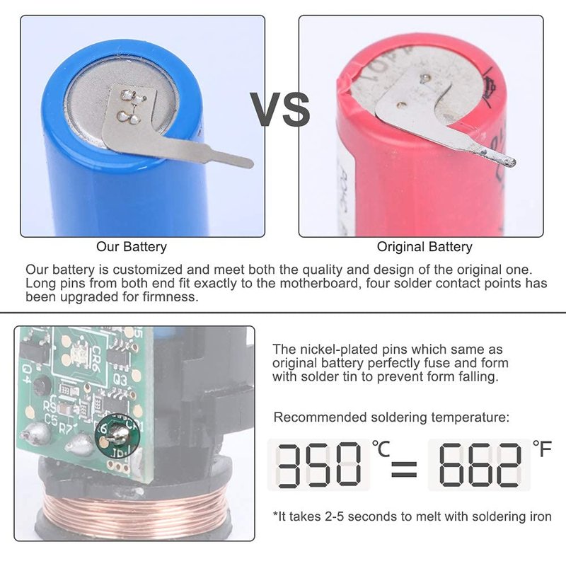 Upgraded Version: 800 mAh 3.7v Li-ion Electric Toothbrush Replacement Battery Compatible with Philips HX9340 HX6930 HX6750 HX6530 HX6320 HX6950 HX9350 HX6920 HX6910 HX6710 with pins for Circuit Board