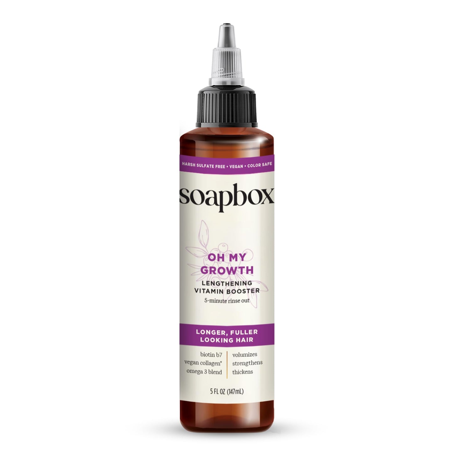 Soapbox Oh My Growth, Lengthening Vitamin Booster Hair Treatment - Leaves Hair Thicker, Fuller, Stronger & Healthier - Lightweight 5-Minute Treatment with Biotin, Vegan Collagen & Vitamin C - 5oz