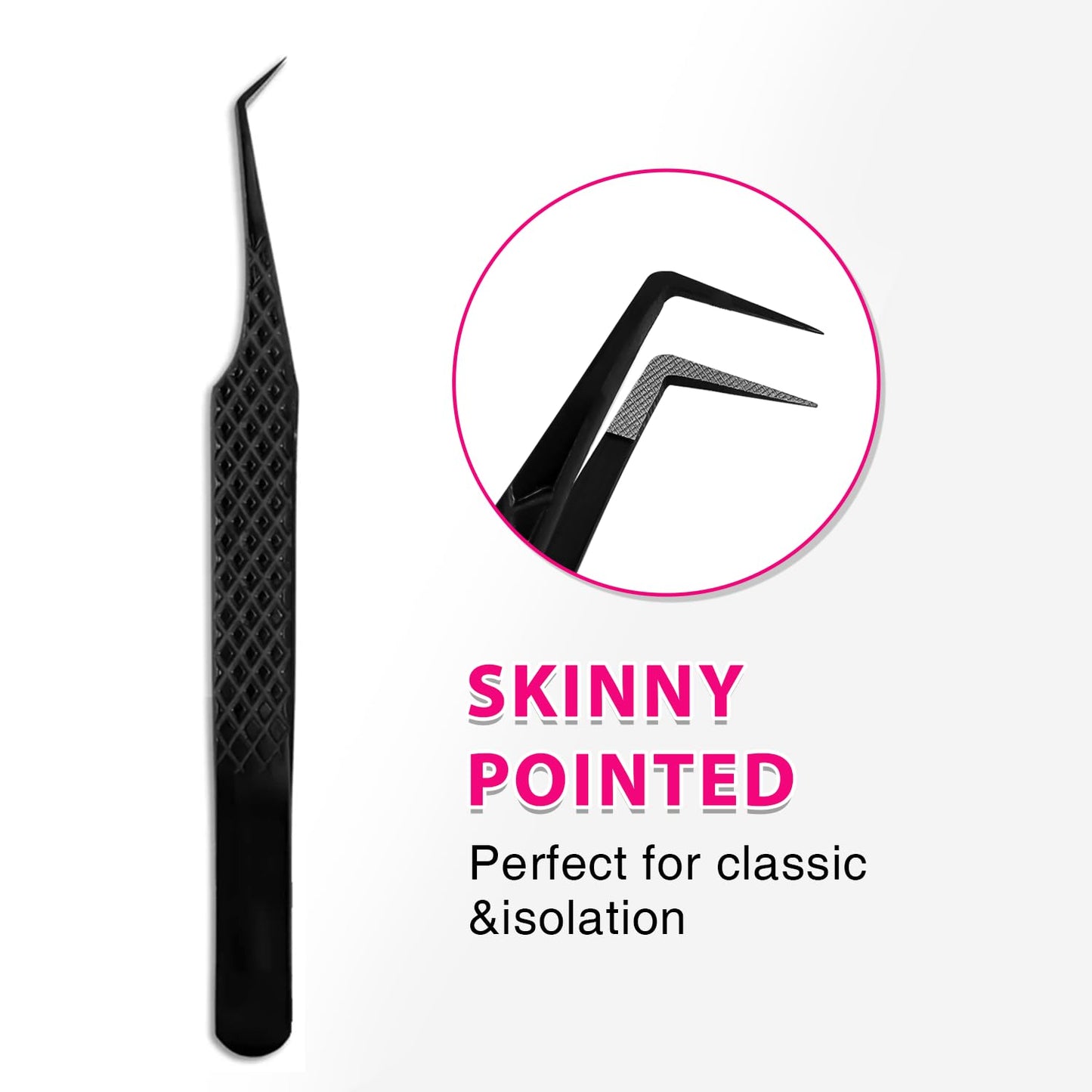 TDANCE Lash Tweezers for Eyelash Extensions, Diamond Grip 45 Degree Fiber Tip Lash Tweezers, Stainless Steel Lash Extension Tweezers(Black-04)