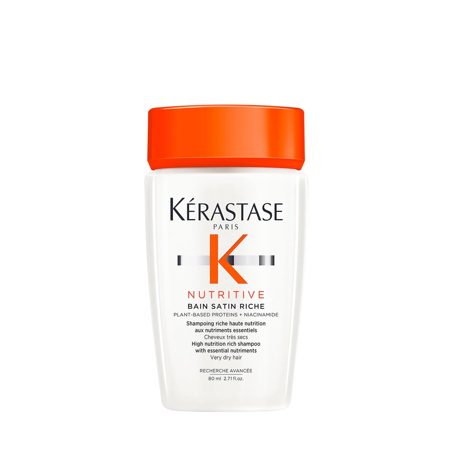 KÉRASTASE Nutritive Bain Satin Riche Shampoo, Cleanses & Deeply Replenishes Moisture with Plant-Based Proteins & Niacinamide for Medium to Thick to Dry Hair, 2.71 Fl Oz Travel Size