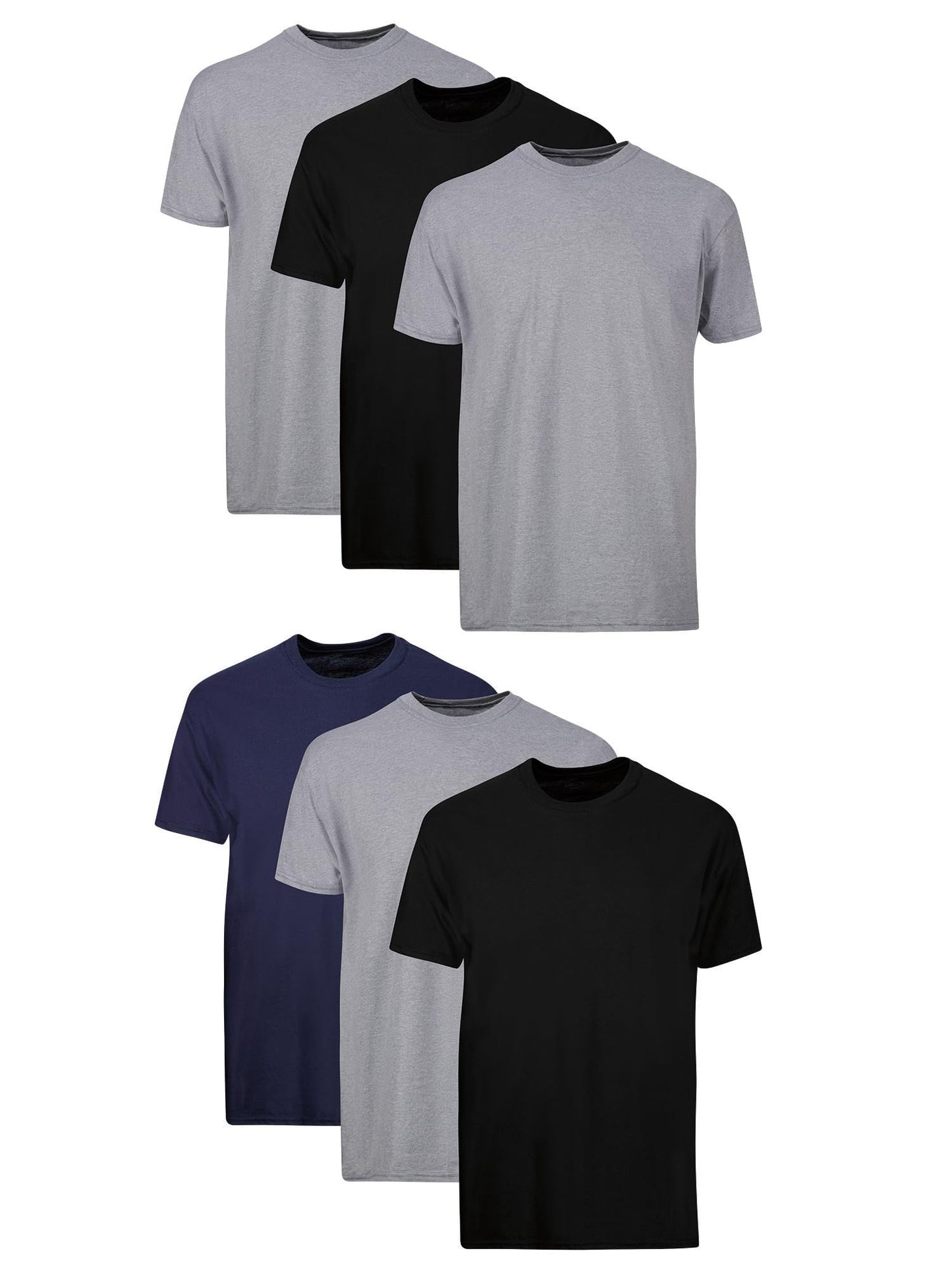 Hanes Mens Cotton, Moisture-wicking Crew Tee Undershirts, Multi-packs, Black/Grey/Blue Assorted - 6 Pack, X-Large US
