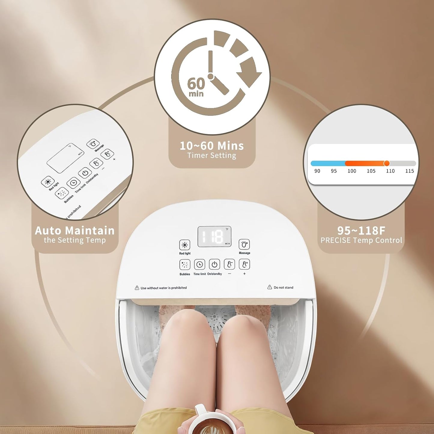 Collapsible Foot Spa Bath Massager - Heated Pedicure Tub with Bubbles & Timer | Relaxation & Stress Relief for Home or Office