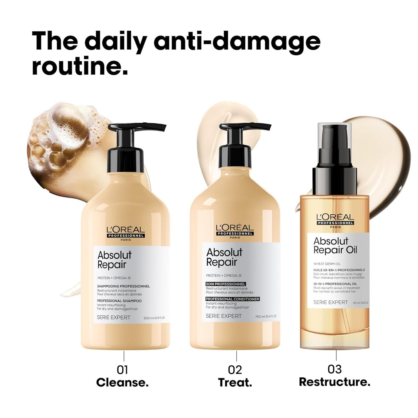 L'Oréal Professionnel Paris Absolut Repair Shampoo & Conditioner Set - Damage Repair & Shine for Dry Hair | 2-Pack