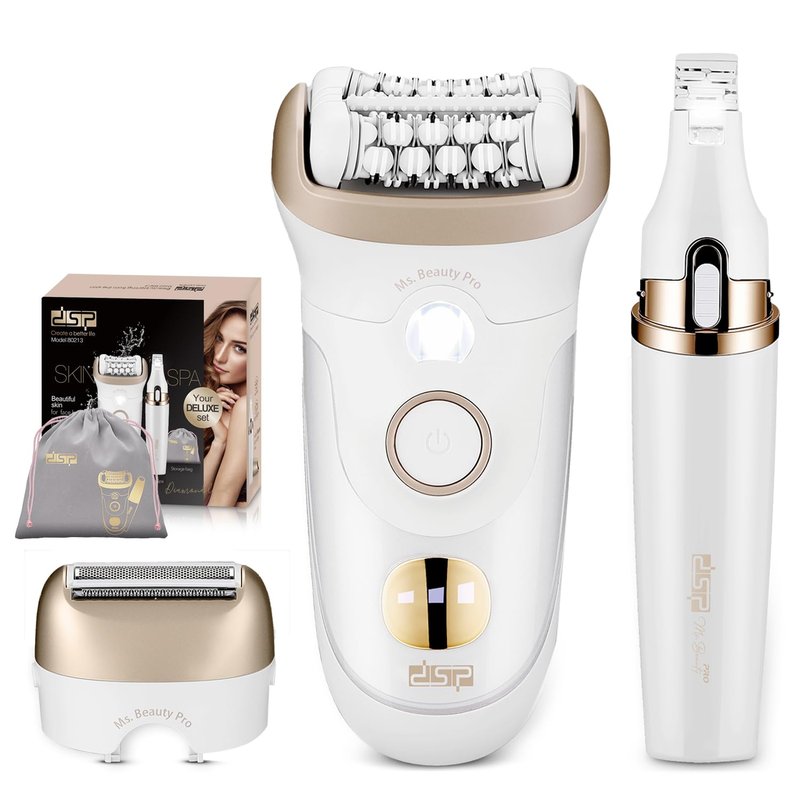 DSP 4-in-1 Women's Grooming Kit: Electric Shaver & Trimmer, Gentle Epilator Head, Fast Charging, with Accessories - Ideal for Home & Travel