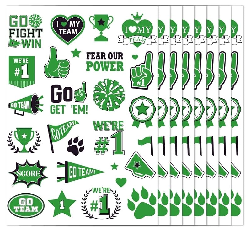 Glitter Green Team Spirit Temporary Tattoo Stickers - 180 Pcs