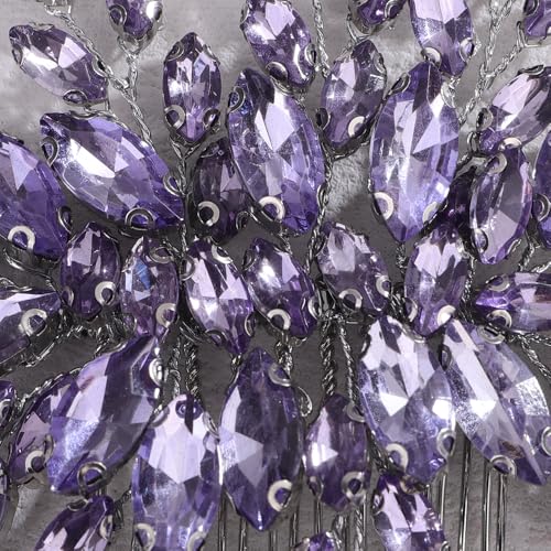 Rumtock Vintage Violet Crystal Beads Side Hair Comb for Wedding - Bridesmaid, Handmade 8.5x13.5 cm