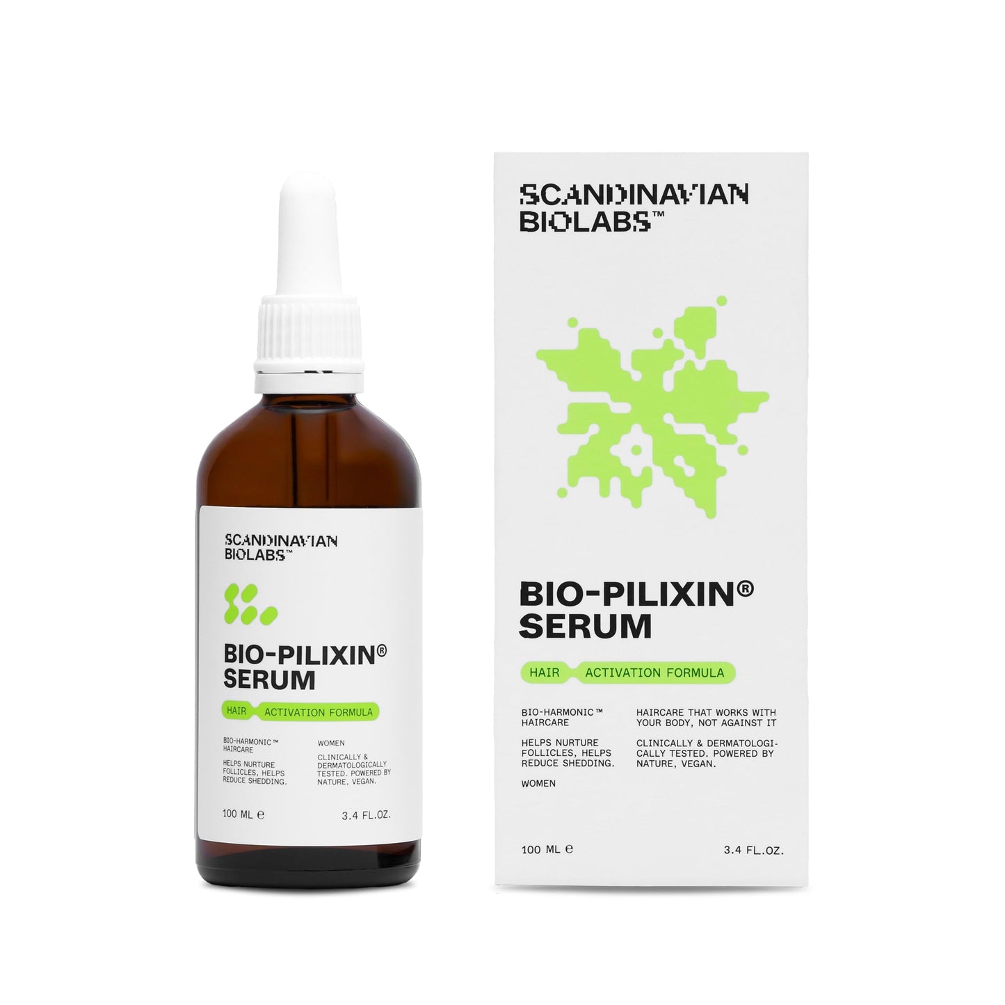 Scandinavian Biolabs Bio-Pilixin® Serum For Women | Helps Reduce Hair Loss Due to Breakage, Help Activates Hair Growth, Stem Cell Technology, Drug-Free Daily Use, Clinically Tested, 100 mL/ 3.4 Oz