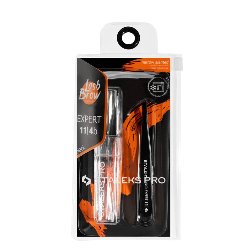 STALEKS PRO Expert 11 Type 4b Professional Eyebrow Tweezers (Black) – Narrow Beveled Stainless Steel for Fine, Thin Brows & Precise Hair Removal