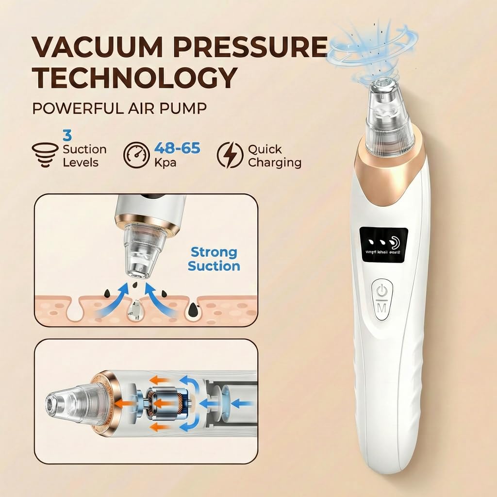 Blackhead Remover for Face, 9-in-1 Pore Vacuum Kit with 5 Probes & 4 Pimple Extractor Tools, Facial Pore Cleaner Vacuum for Nose, Professional Blackhead Suction Tool for Men & Women (Gold)