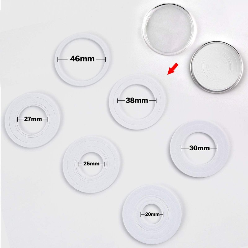 PAIYULE 96 Pieces 46mm Coin Capsules, with Foam Gasket and Plastic Storage Organizer Box, 6 Sizes (20/25/27/30/38/46mm) Coins Collector Case Holder for Coin Collection Supplies (White)