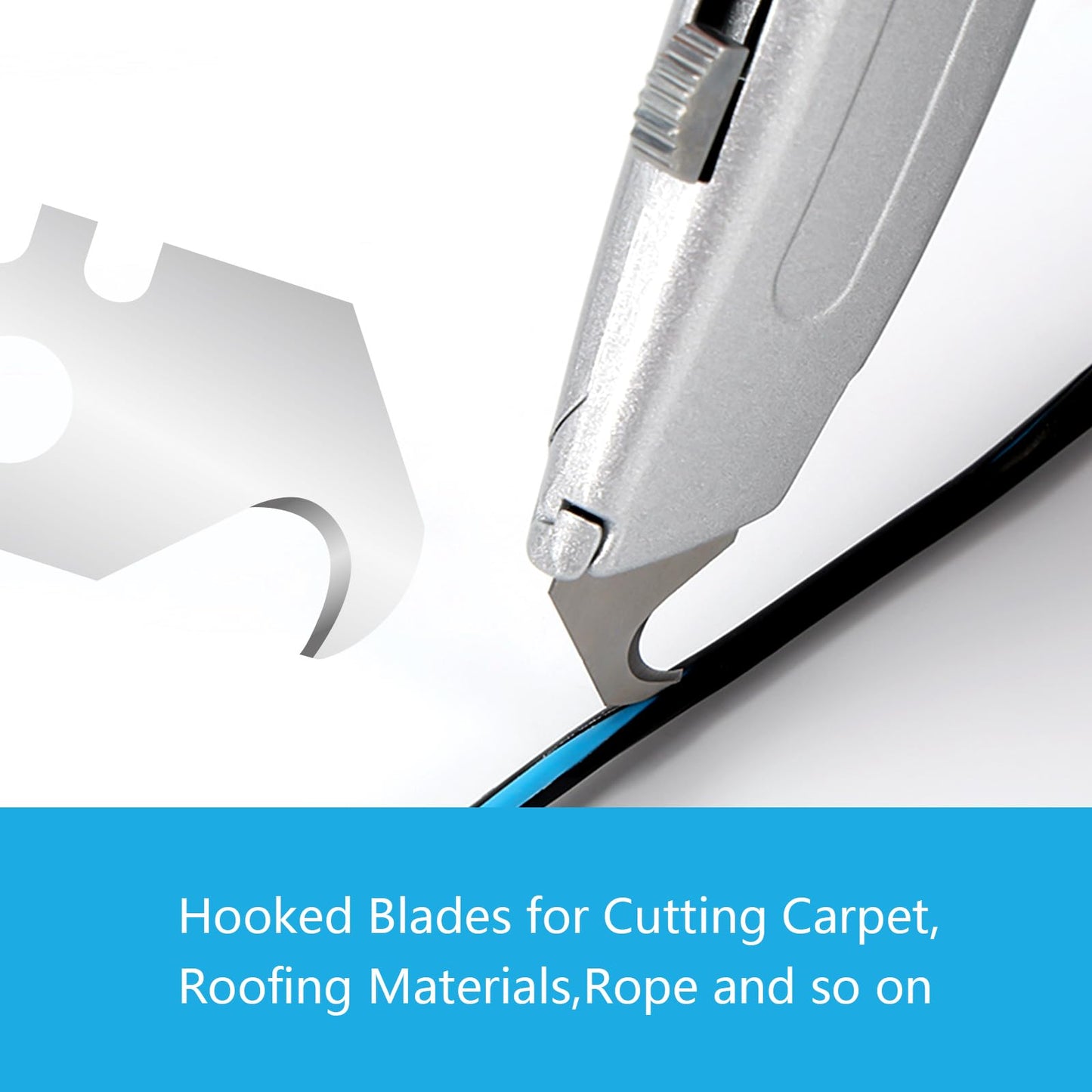 100 PCS Hook Blade Utility Knife Hooked Razor Blades with Storage Box for Cutting Carpets, Wallpaper, Roofing Materials