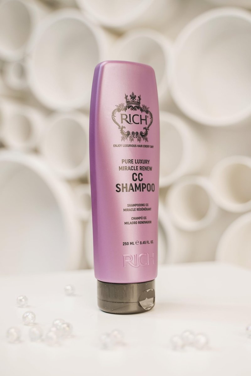 RICH Pure Luxury Miracle Renew Keratin Shampoo for All Hair Types - Repair, Protect and Strengthen Damaged Hair & Split Ends - Argan Oil, Algae & Red Grape extract - 8.45 Oz