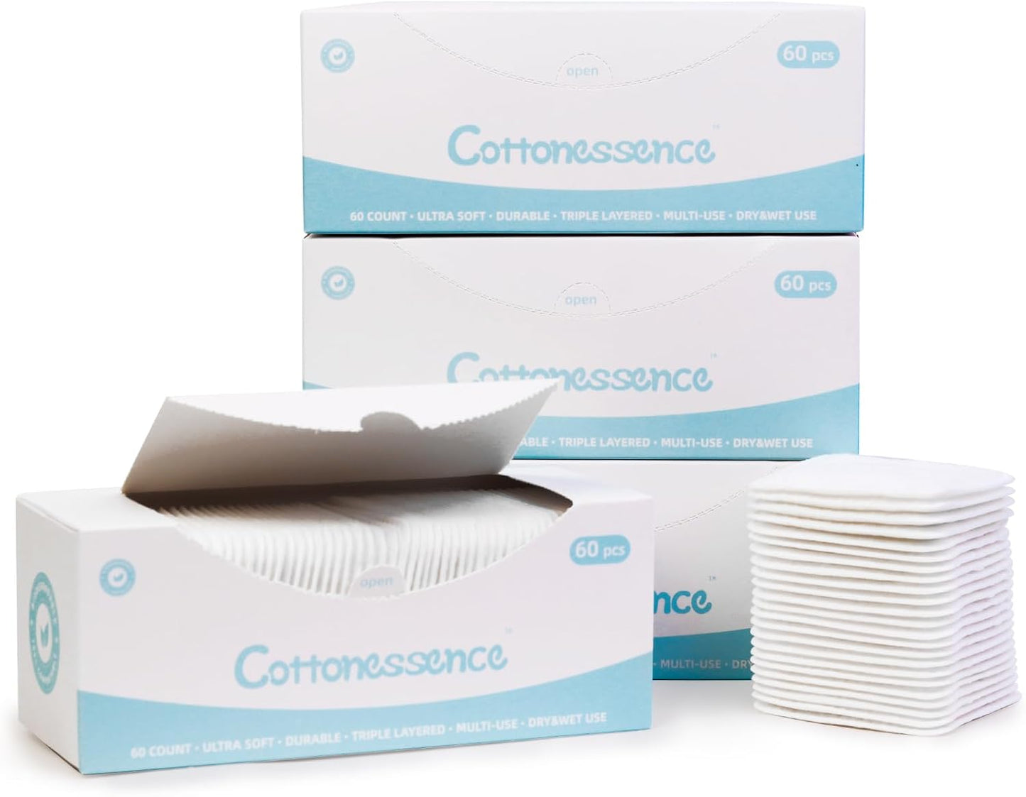 Exfoliating Cotton Pads - 100% Cotton, Extra-Soft & Lint-Free | 120 Count for Makeup Removal