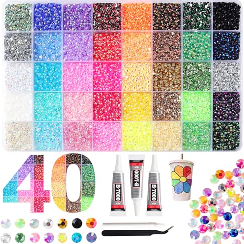 40 Colors Jelly Resin Rhinestones Bedazzling Kit with B7000 Glue
